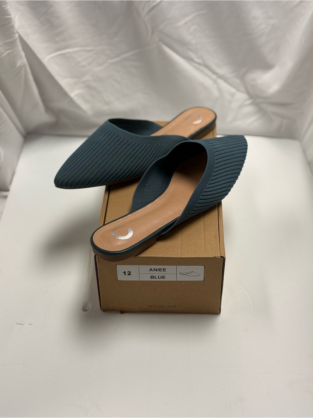 Journee Collection Blue Pointed Knit Mule Slides